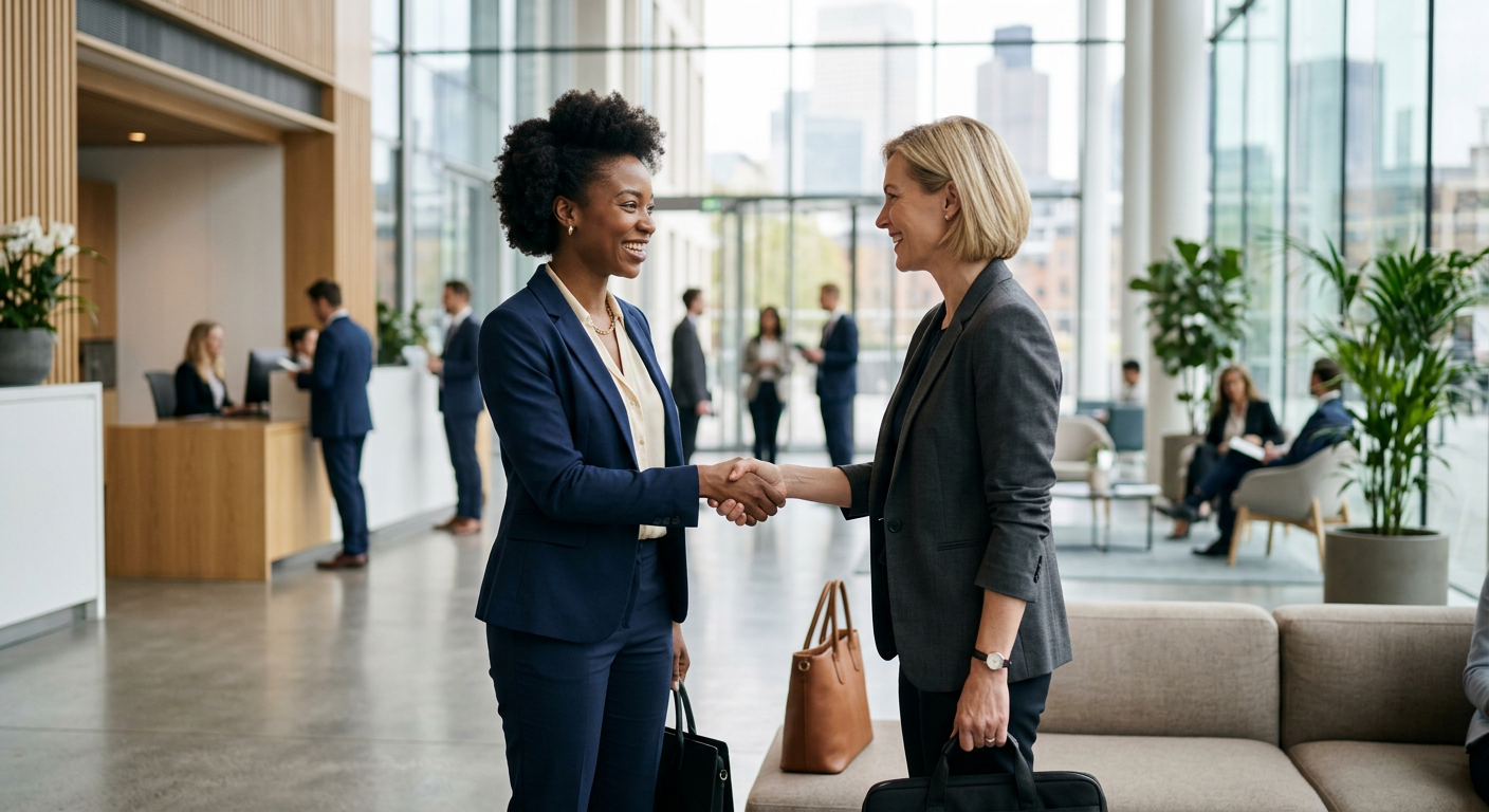 Professionally dressed candidate making a strong first impression at an interview