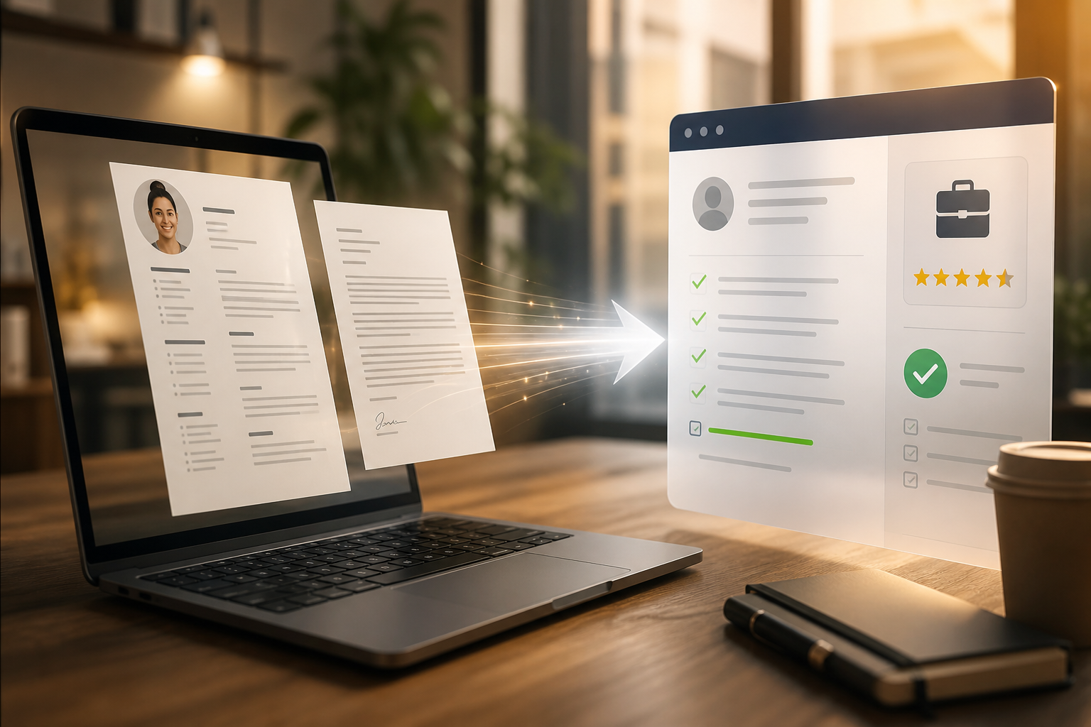 Polished resume and cover letter being prepared for a targeted job application.
