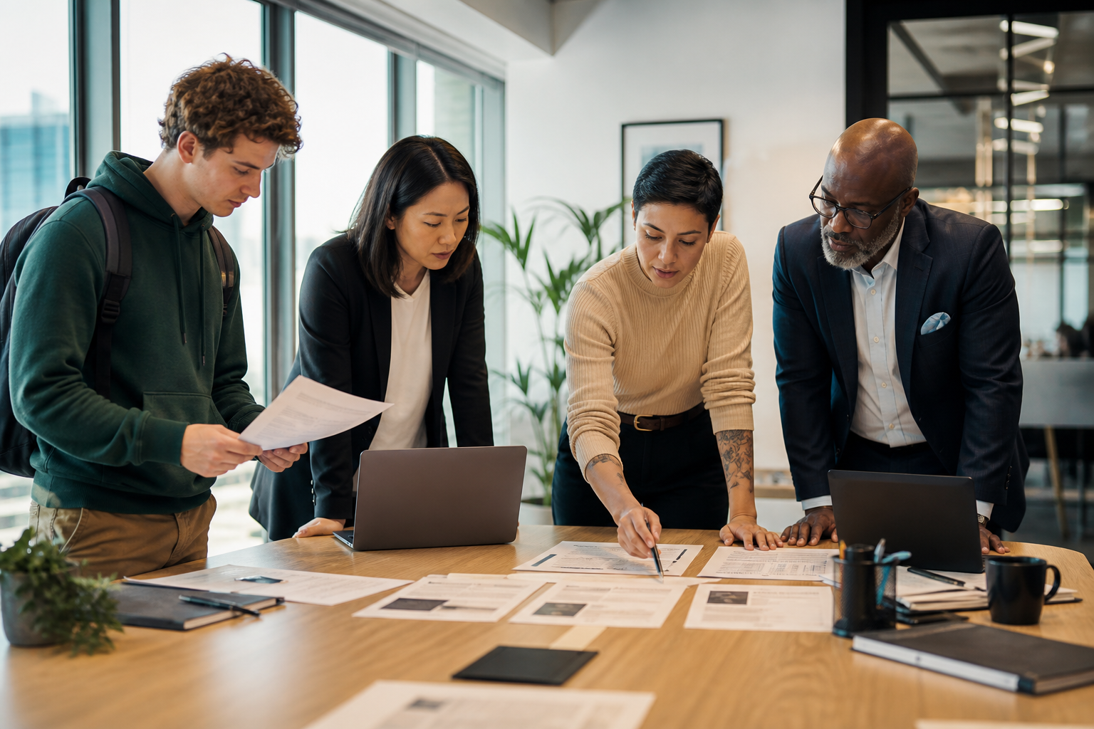 Different job seekers choosing resume builder features for their career stage.
