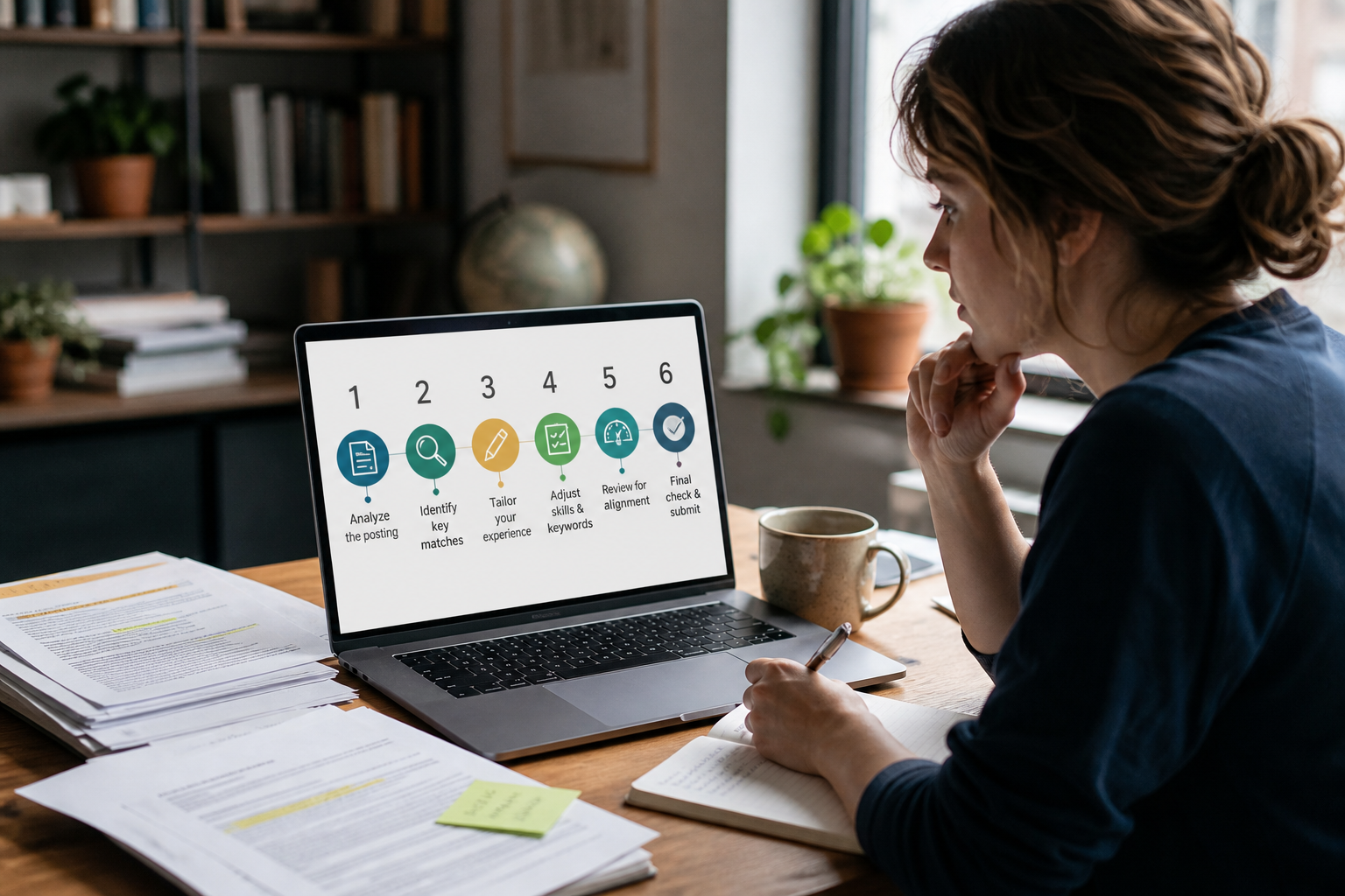 Illustration of resume bullets being reordered to match a job posting