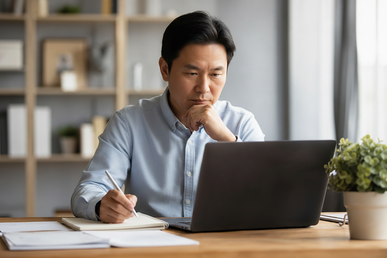 Job seeker comparing modern resume builder tools on a laptop and tablet.